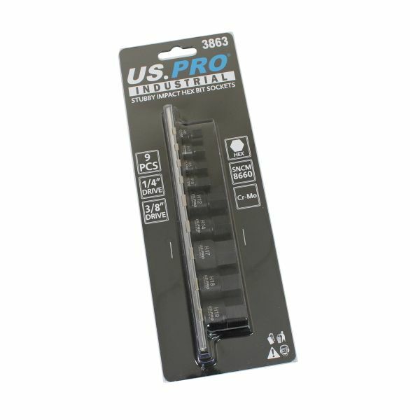 US PRO INDUSTRIAL 9PC 1/4" 3/8" DR STUBBY IMPACT HEX BIT SOCKETS - SBW Trading Limited