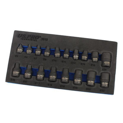 US PRO INDUSTRIAL 18PC 3/8" & 1/2" DR IMPACT E STAR SOCKETS - SBW Trading Limited