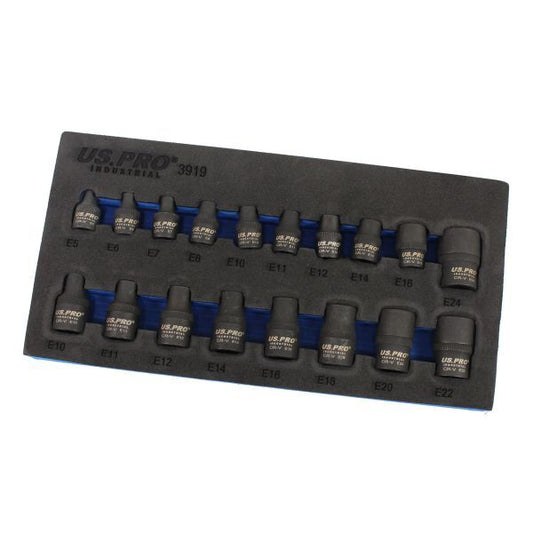 US PRO INDUSTRIAL 18PC 3/8" & 1/2" DR IMPACT E STAR SOCKETS - SBW Trading Limited