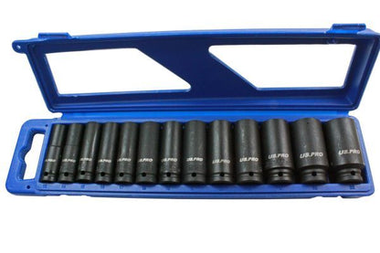 US PRO 13PC 1/2" DR 6PT DEEP IMPACT SOCKETS METRIC - SBW Trading Limited