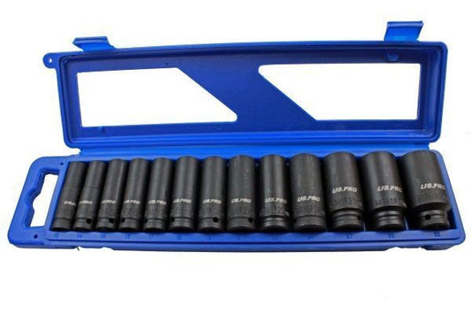 US PRO 13PC 1/2" DR 12PT DEEP IMPACT SOCKETS METRIC - SBW Trading Limited