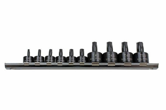 US PRO INDUSTRIAL 10PC 1/4" 3/8" DR STUBBY IMPACT TORX BIT SOCKETS - SBW Trading Limited