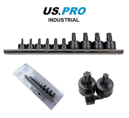 US PRO INDUSTRIAL 10PC 1/4" 3/8" DR STUBBY IMPACT TORX BIT SOCKETS - SBW Trading Limited