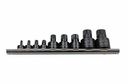 US PRO INDUSTRIAL 9PC 1/4" 3/8" 1/2" DR STUBBY IMPACT TRIPLE SQUARE BIT SOCKET - SBW Trading Limited