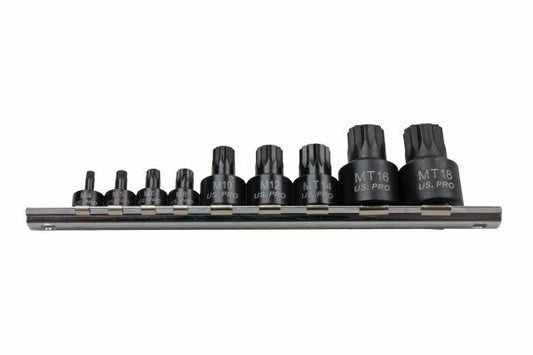 US PRO INDUSTRIAL 9PC 1/4" 3/8" 1/2" DR STUBBY IMPACT TRIPLE SQUARE BIT SOCKET - SBW Trading Limited