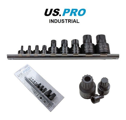 US PRO INDUSTRIAL 9PC 1/4" 3/8" 1/2" DR STUBBY IMPACT TRIPLE SQUARE BIT SOCKET - SBW Trading Limited