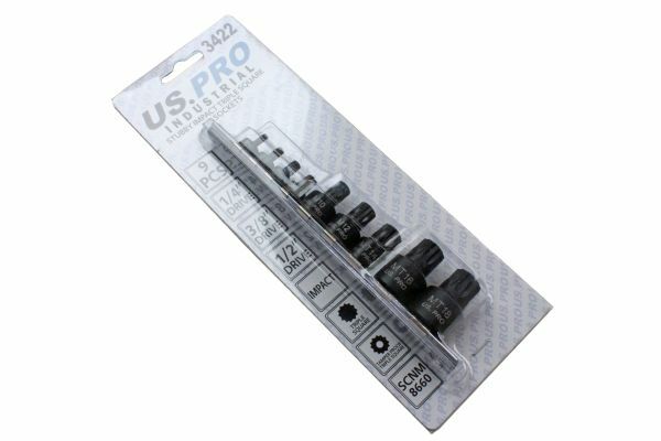 US PRO INDUSTRIAL 9PC 1/4" 3/8" 1/2" DR STUBBY IMPACT TRIPLE SQUARE BIT SOCKET - SBW Trading Limited