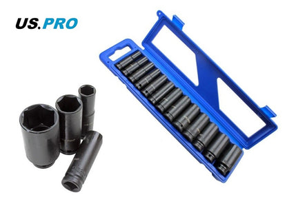 US PRO 13PC 1/2" DR 6PT DEEP IMPACT SOCKETS SAE - SBW Trading Limited