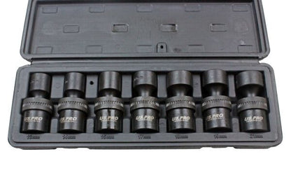 US PRO INDUSTRIAL 7PC 1/2" DR SWIVEL IMPACT SHALLOW SOCKETS - SBW Trading Limited