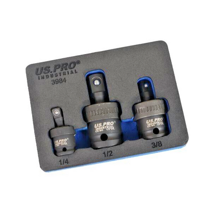 US PRO INDUSTRIAL 3PC IMPACT UNIVERSAL JOINT SET 1/4", 3/8" & 1/2" DRIVES EVA TRAY - SBW Trading Limited