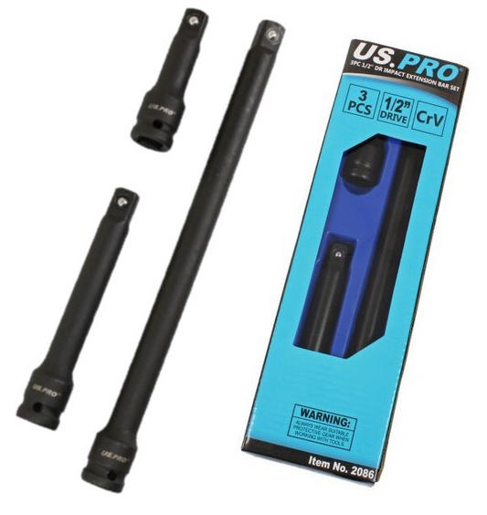 US PRO 3PC 1/2" DR IMPACT EXTENSION BAR SET - SBW Trading Limited