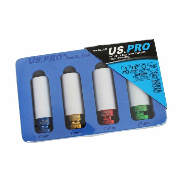 US PRO 4PC 1/2" DRIVE Deep Alloy Wheel Impact Sockets  17mm 19mm 21mm 22mm 3856 - SBW Trading Limited