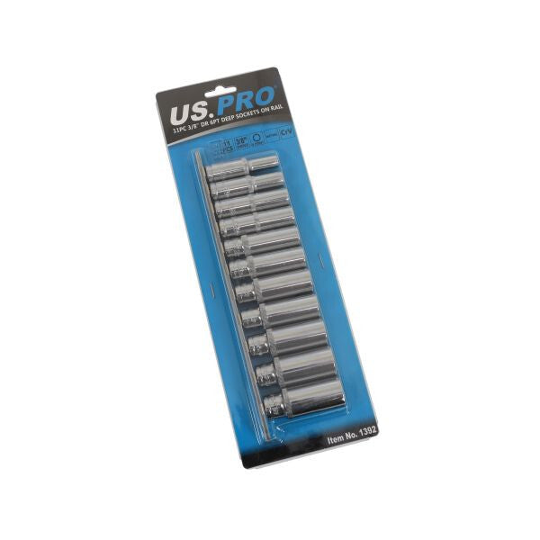 US PRO 3/8" Drive Metric Socket Set Deep Chrome Sockets 11PC 8-19MM Tools 1392 - SBW Trading Limited