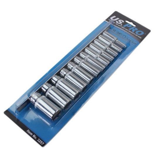 US PRO 12PC 3/8" DR 6PT DEEP SAE SOCKETS ON RAIL - SBW Trading Limited