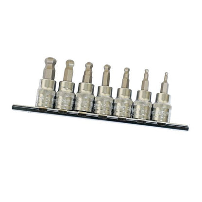 US PRO 7PC 3/8" DR BALL END HEX BIT SOCKETS 48MM ON RAIL - SBW Trading Limited