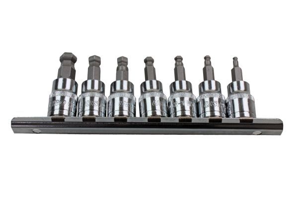 US PRO 7PC 3/8" DR BALL END HEX BIT SOCKETS 48MM ON RAIL - SBW Trading Limited