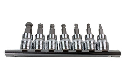 US PRO 7PC 3/8" DR BALL END HEX BIT SOCKETS 48MM ON RAIL - SBW Trading Limited