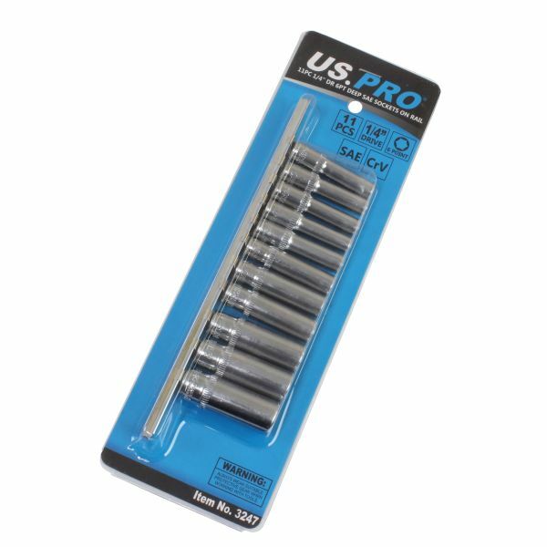 US PRO 11PC 1/4" DR 6PT DEEP SAE SOCKETS ON RAIL - SBW Trading Limited