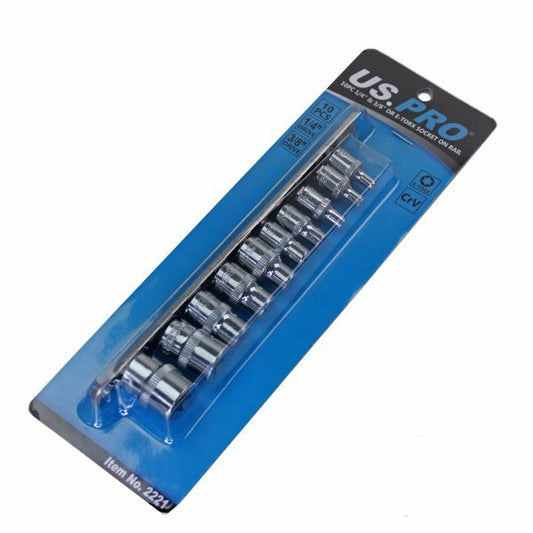 US PRO - 10PC 1/4" & 3/8" E STAR SOCKETS ON RAIL - SBW Trading Limited