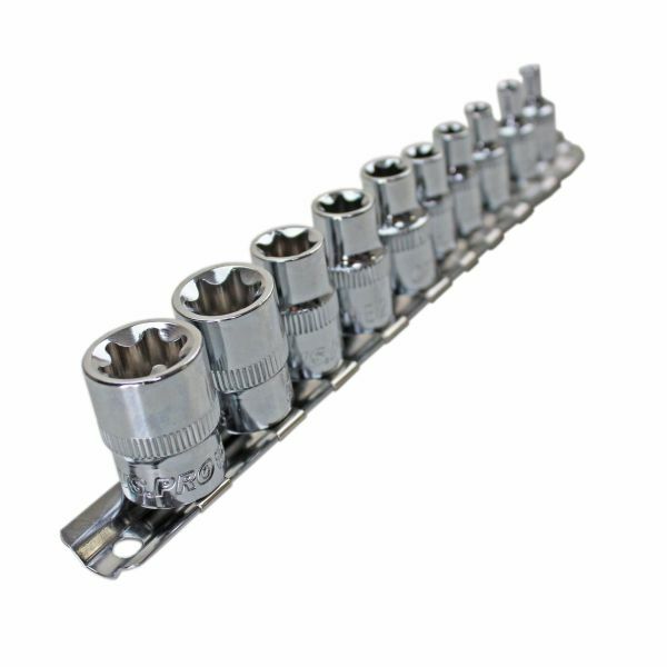 US PRO - 10PC 1/4" & 3/8" E STAR SOCKETS ON RAIL - SBW Trading Limited