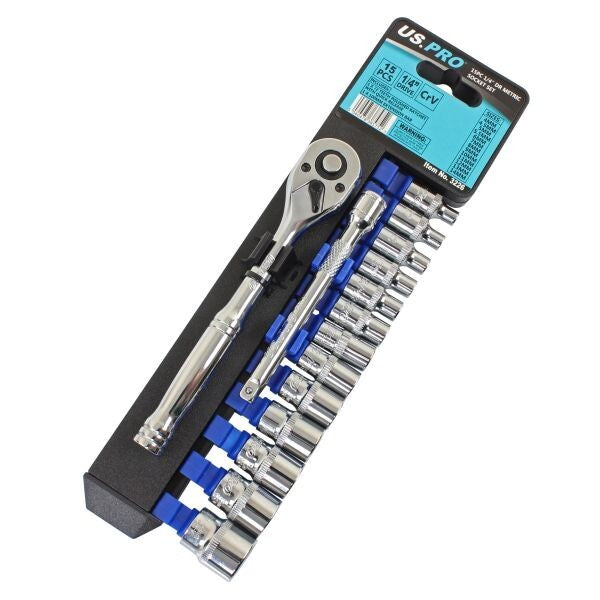 US PRO 15PC 1/4" DR METRIC SOCKET SET - SBW Trading Limited