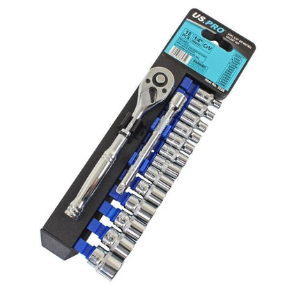 US PRO 15PC 1/4" DR METRIC SOCKET SET - SBW Trading Limited