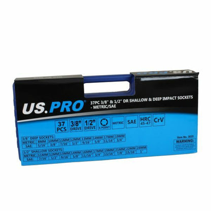 US PRO 37PC 3/8" & 1/2" DR SHALLOW & DEEP IMPACT SOCKETS METRIC/SAE - SBW Trading Limited