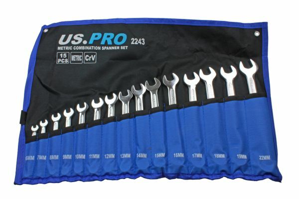 US PRO 15PC METRIC COMBINATION SPANNER SET 6 - 22MM - SBW Trading Limited