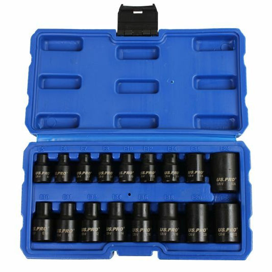 US PRO 17PC 3/8" 1/2" DR IMPACT E STAR SOCKETS - SBW Trading Limited