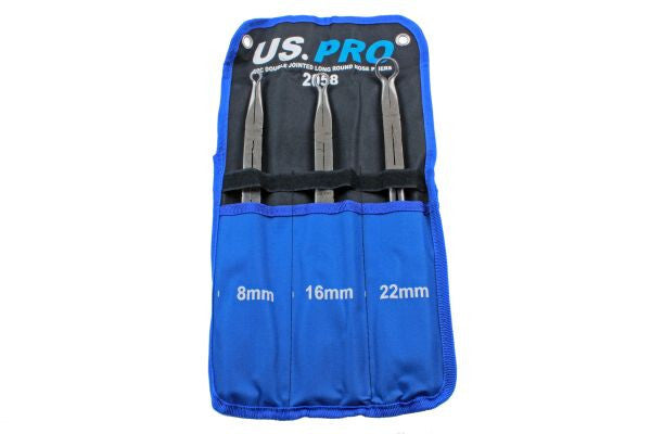 US PRO 3PC DOUBLE JOINTED LONG ROUND NOSE PLIERS - SBW Trading Limited