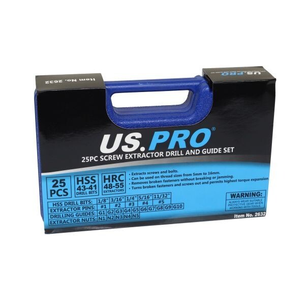 US PRO 25PC SCREW EXTRACTOR DRILL AND GUIDE SET - SBW Trading Limited