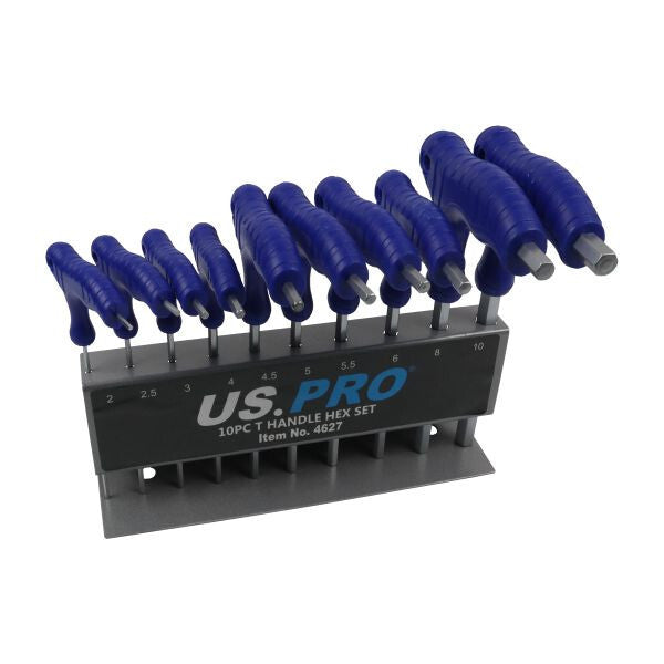 US PRO 10PC T HANDLE HEX SET IN STORAGE RACK - 2MM TO 10MM - SBW Trading Limited