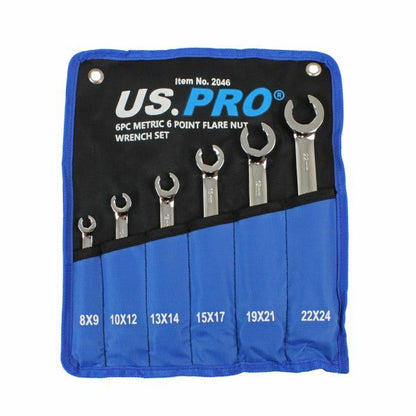 US PRO 6PC METRIC 6 POINT FLARE NUT WRENCH SET - SBW Trading Limited