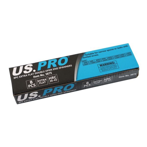 US PRO 8PC EXTRA FLAT DOUBLE OPEN END SPANNERS 6 - 23MM - SBW Trading Limited