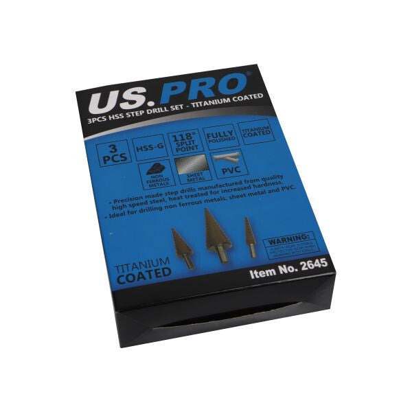 US PRO 3PCS HSS STEP DRILL TITANIUM COATED - SBW Trading Limited