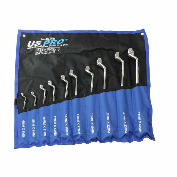 US PRO 10PC DOUBLE OFFSET RING SPANNER SET 6-27MM 75DEG - SBW Trading Limited