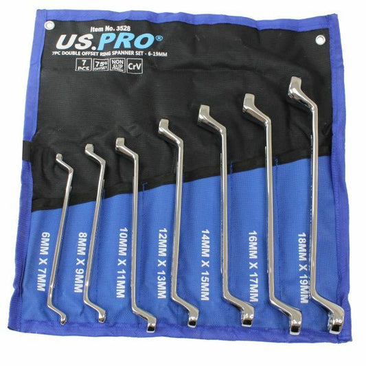US PRO 7PC DOUBLE OFFSET RING SPANNER SET 6-19MM 75DEG - SBW Trading Limited