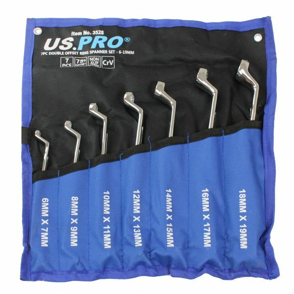 US PRO 7PC DOUBLE OFFSET RING SPANNER SET 6-19MM 75DEG - SBW Trading Limited