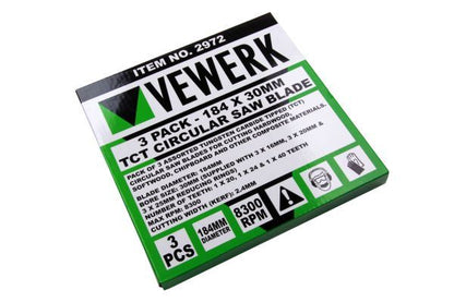 VEWERK 3 PACK - 184 X 30MM TCT CIRCULAR SAW BLADE 20T 24T 40T - SBW Trading Limited