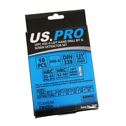 US PRO 10PC HSS-G LEFT HAND DRILL BIT & SCREW EXTRACTOR SET - SBW Trading Limited