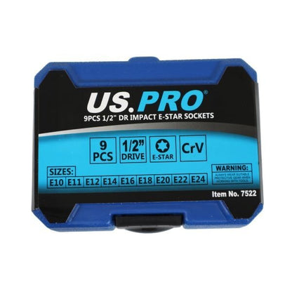 US PRO 9PCS 1/2" DR IMPACT E STAR SOCKETS - SBW Trading Limited