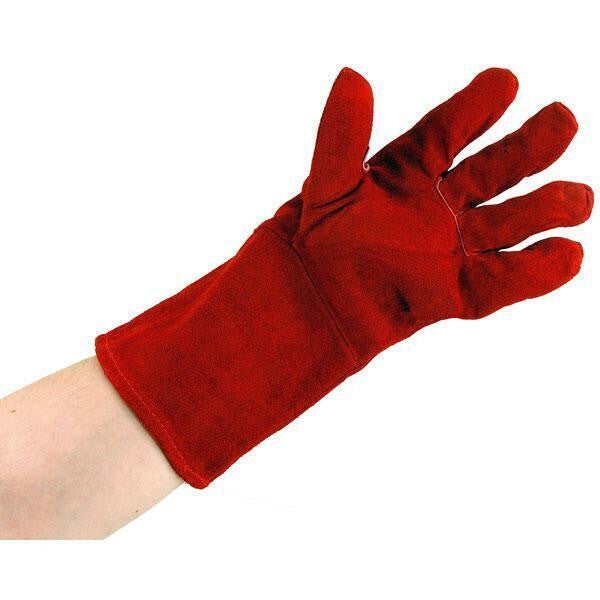 Wood Log Burner Gloves Fire Pit Welding Heat Resistant Leather Gauntlets XL Red - SBW Trading Limited