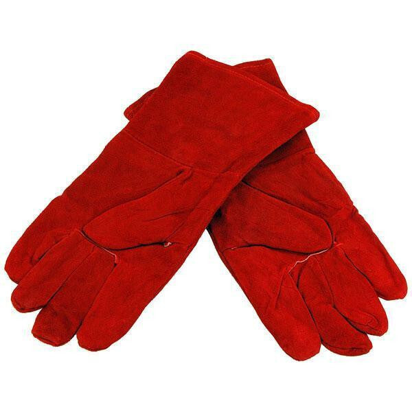 Wood Log Burner Gloves Fire Pit Welding Heat Resistant Leather Gauntlets XL Red - SBW Trading Limited