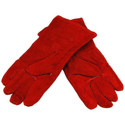 Wood Log Burner Gloves Fire Pit Welding Heat Resistant Leather Gauntlets XL Red - SBW Trading Limited