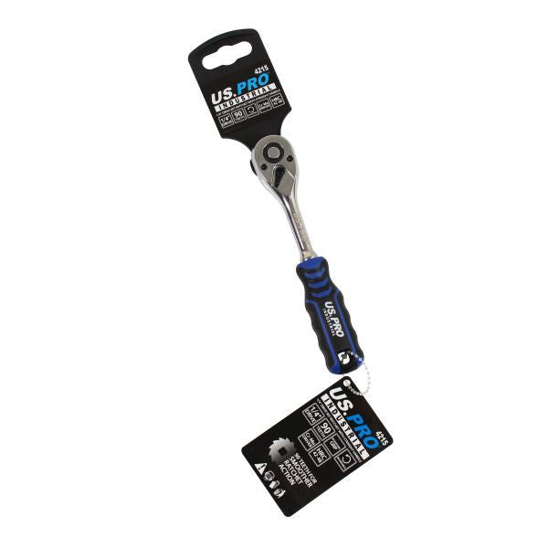 US PRO INDUSTRIAL 1/4" DRIVE 90T RATCHET WITH STRAIGHT HANDLE WITH GRIP - SBW Trading Limited