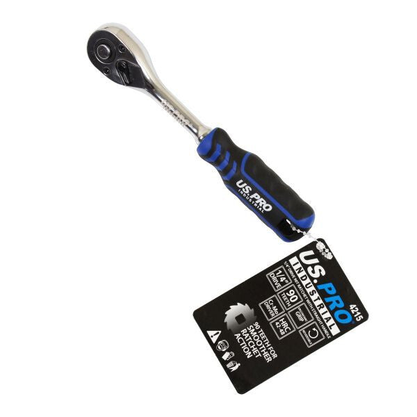 US PRO INDUSTRIAL 1/4" DRIVE 90T RATCHET WITH STRAIGHT HANDLE WITH GRIP - SBW Trading Limited
