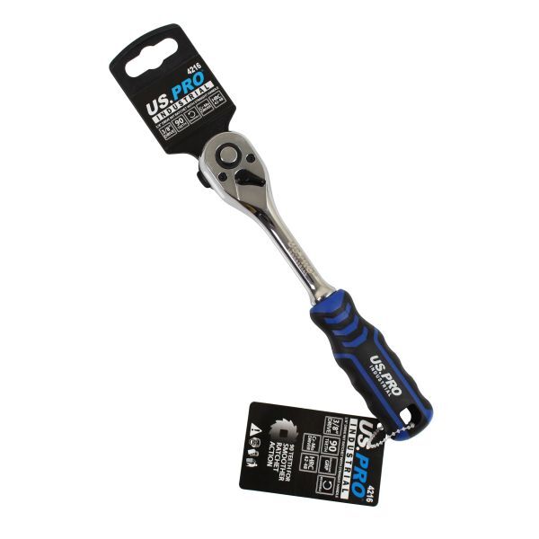 US PRO INDUSTRIAL 3/8" DRIVE 90T RATCHET WITH STRAIGHT HANDLE WITH GRIP - SBW Trading Limited