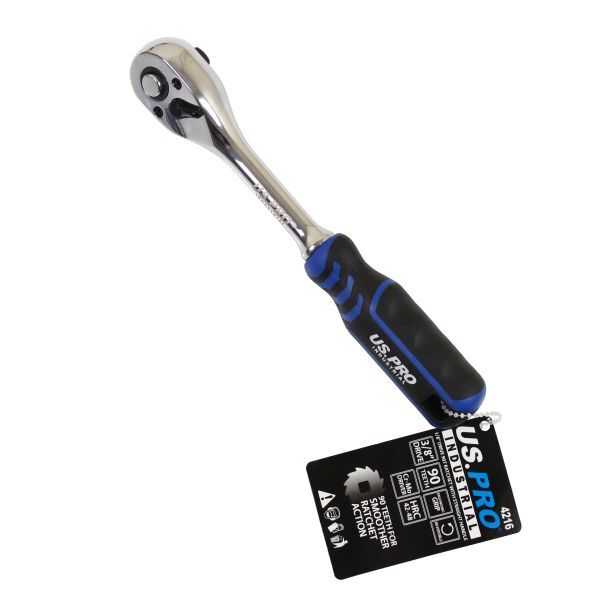 US PRO INDUSTRIAL 3/8" DRIVE 90T RATCHET WITH STRAIGHT HANDLE WITH GRIP - SBW Trading Limited