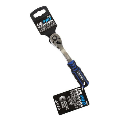 US PRO INDUSTRIAL 1/4" DRIVE 90T RATCHET WITH CURVED HANDLE WITH GRIP - SBW Trading Limited