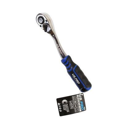 US PRO INDUSTRIAL 1/2" DRIVE 90T RATCHET WITH CURVED HANDLE WITH GRIP - SBW Trading Limited